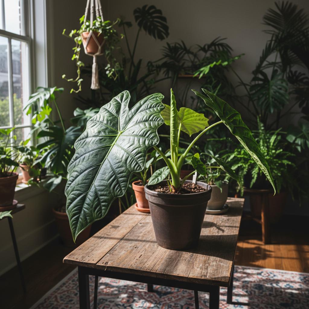 Drachenschuppen-Alokasie (Alocasia baginda ‘Dragon Scale’)