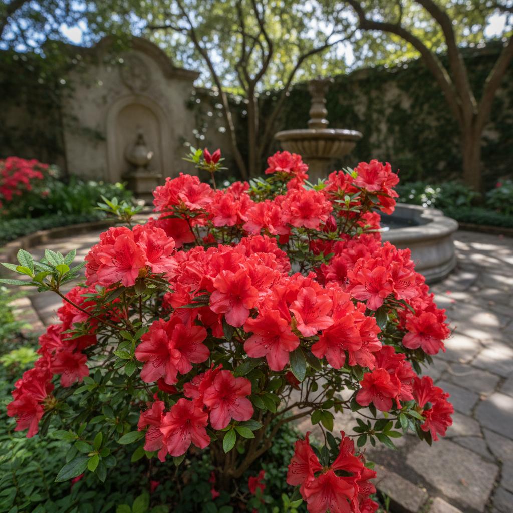 Rote Rüschenazalee (Azalea × 'Red Ruffles')