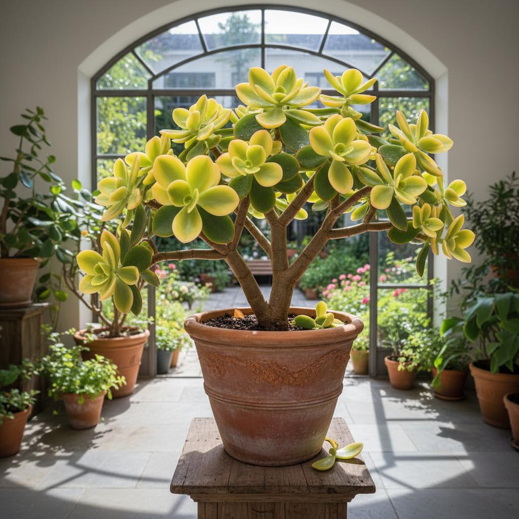 Zitronen-Jadepflanze (Crassula ovata cv. Lemon)