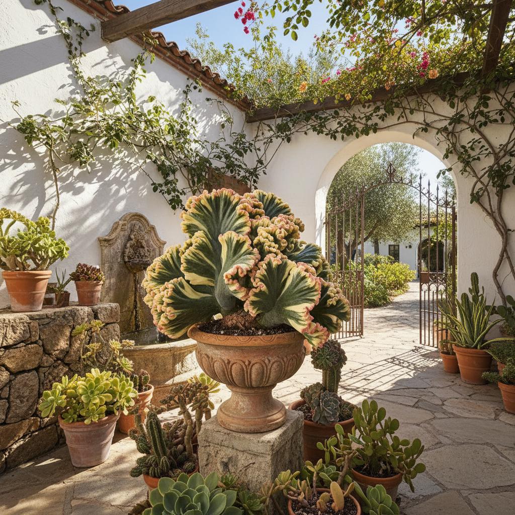 Kronenwolfsmilch Variegata (Euphorbia lactea 'Cristata Variegata')