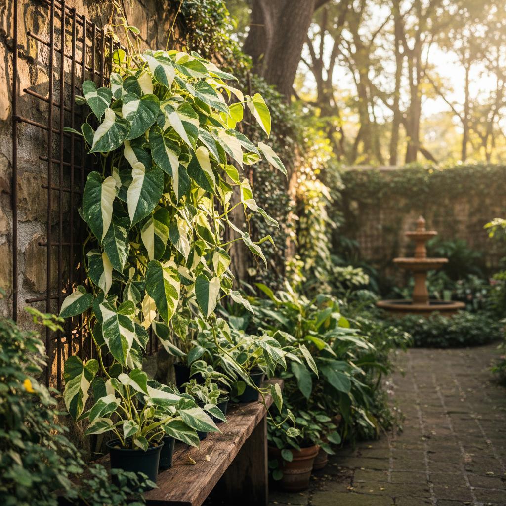 Philodendron a cascata 'Cream Splash' (Philodendron hederaceum var. oxycardium 'Cream Splash')