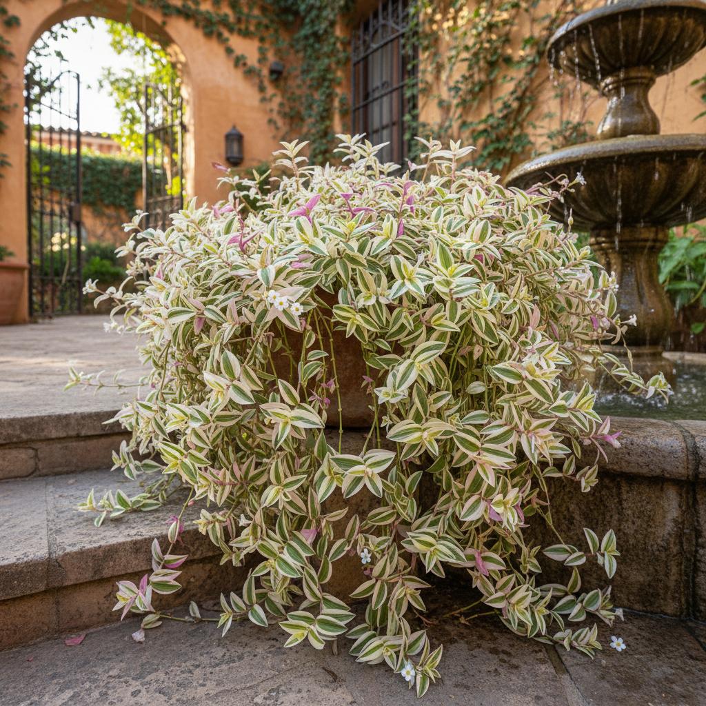 Dreifarbige Wassertradeskantie (Tradescantia fluminensis 'Tricolor')